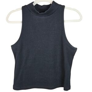 A‎ New Day Women's Medium Mock Neck Sleeveless Ribbed Knit Tank Top Black